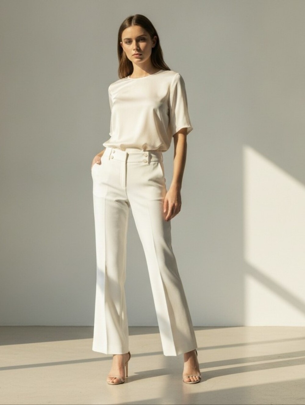 Rafaella Women's Cream Wide-Leg Dress Pants. Size 6